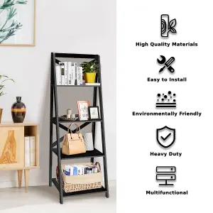 Costway 4 Tier Ladder Shelf Storage Shelving Unit Wooden Bookcase Shelves Space Saving Storage Rack