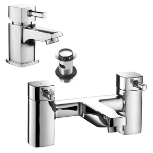 Chrome Square Hero Basin & Bath Filler Tap Pack Modern