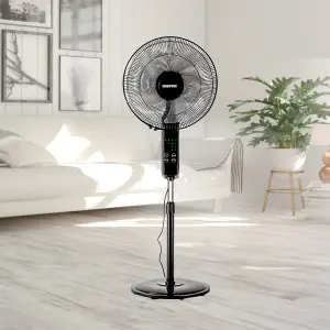 Geepas Black 16" 5 Blades Pedestal Fan with Remote Control Floor Standing Oscillating