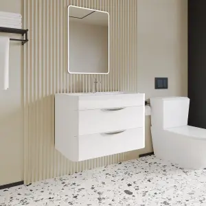 High Quality Wall Hung 2 Drawer Square Vanity Unit with Polymarble Basin - 800mm