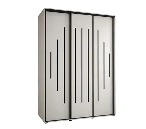 Elegant White Sliding Wardrobe H2050mm W1800mm D600mm with Customisable Black Steel Handles