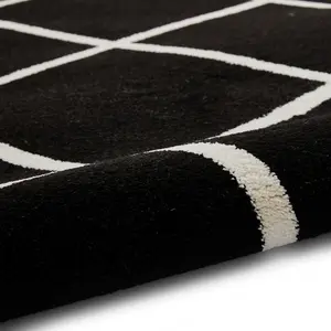 Black White Modern Geometric Easy To Clean Rug For Dining Room-120cm X 170cm