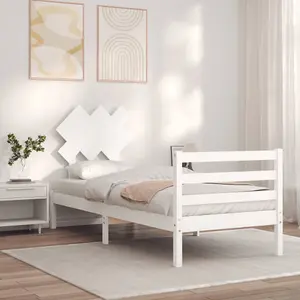 Berkfield Bed Frame with Headboard White 90x200 cm Solid Wood