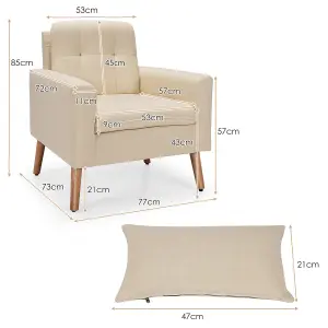 Costway Modern Upholstered Accent Sofa Chair Button Tufted Armchair Leisure Lounge Chair Beige