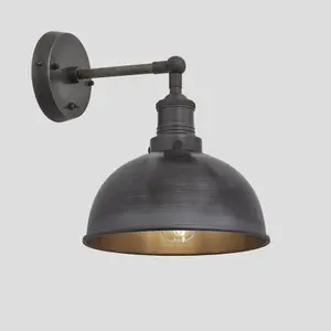 Industville Brooklyn Dome Wall Light, 8 Inch, Pewter, Pewter Holder