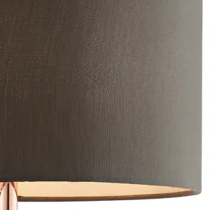 Modern Textured Table Lamp Copper Glass Base & Grey Shade Bedside Feature Light