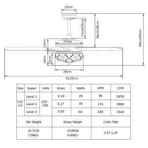 Costway 52" Indoor Ceiling Fan w/ Light & Remote Control