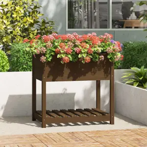 Berkfield Planter with Shelf Honey Brown 82.5x54x81 cm Solid Wood Pine