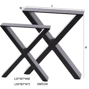 2 Pcs Industrial Furniture Legs Black X Iron Legs for Table & Desk 35cm W x 7cm D x 40cm H