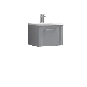 Retro 1 Drawer Wall Hung Vanity Unit with Curved 1 Tap Hole Ceramic Basin - 500mm - Satin Grey - Balterley