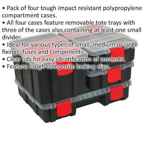 4 Pack Stackable Tool Storage Cases - Durable Black and Red Organization Boxes