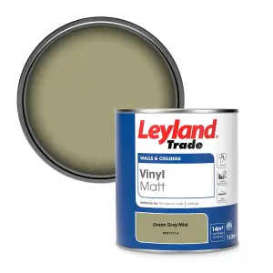 Leyland Trade Vinyl Matt Walls & Ceilings Emulsion Paint Green Gray Mist (PPG1113-4) 1L