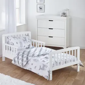 Kinder Valley 7 Piece Toddler Bed Bundle White with Pocket Sprung Mattress - Woodland Tales Bedding