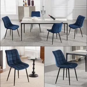 Set Of 4 Dining Room Chairs Kitchen Chair Cushioned Chair Design Chair With Backrests With Fabric Seat And Metal Frame Blue