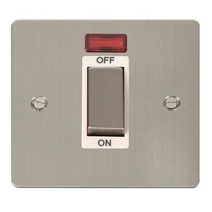 Flat Plate Stainless Steel 1 Gang Ingot Size 45A Switch With Neon - White Trim - SE Home