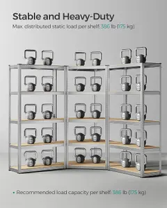 SONGMICS 5-Tier Corner Shelf, Industrial Garage Storage Rack, Metal Shelving Units for Warehouse, Silver and Natural Beige