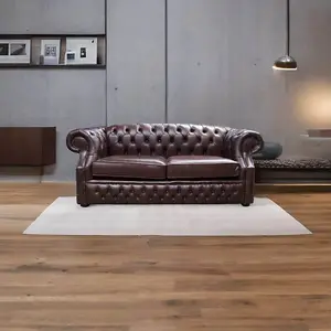 Chesterfield 2 Seater Sofa Old English Dark Brown Leather In Buckingham Style