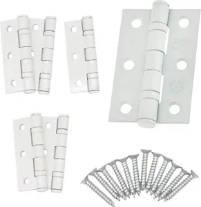 EAI - 3" Internal Door Hinges & Screws G7 FD30  - 76x50x2mm Square - White - Pack 3 Pairs