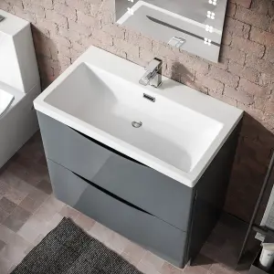 Nes Home Lyndon Modern 800mm Grey Basin Sink Flat Pack Vanity