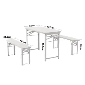 Set of 3 Garden Patio Metal Wood Folding Table Bench Set Camping Outdoor Furniture Set