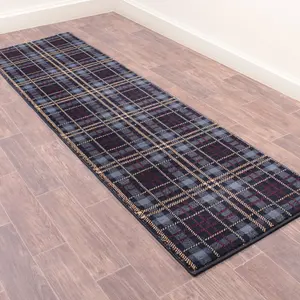 Tartan Blue Chequered Tartan Easy to Clean Rug For Dining Room -120cm X 170cm