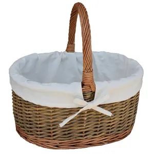 Wicker Shopping Basket with White Lining 28cm H x 29cm W x 22cm D