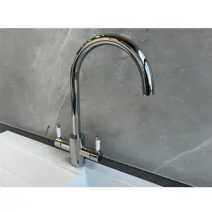 Reginox Genesis Chrome 360 Degree Dual Lever Kitchen Tap With White Handles