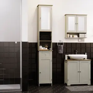 Bath Vida Priano Grey 2 Door Tall Bathroom Cabinet With Mirror