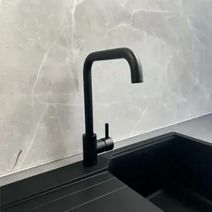 Liquida W10BL D-Shape Swivel Spout Monobloc Single Lever Black Kitchen Mixer Tap