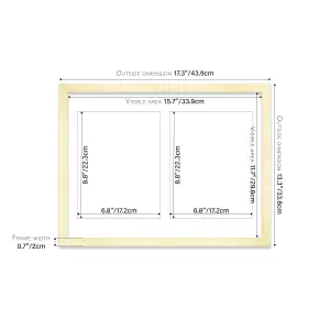 16x12 Inch 2 Opening Photo Collage Frame, Display Two 9x7 Inch Photos, Multi Aperture Family Picture Frame, Gold