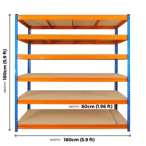 3 Bays of 6 Tier ULTRA HEAVY DUTY Storage Racking 1800h x 1800w x 600d mm 350kg