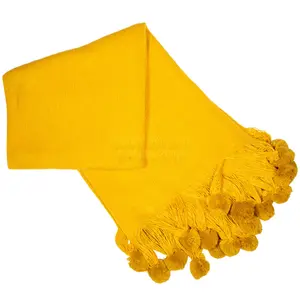 Malini Pom Pom Ombre Throw Mustard