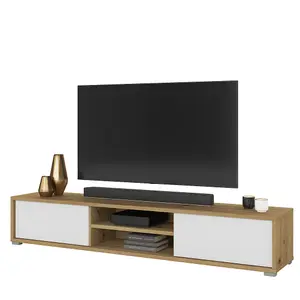 Elegant Frida 40 Floating TV Cabinet 1800mm in Oak Artisan & White - Modern Media Solution H320mm D360mm