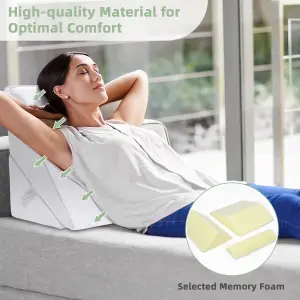 Costway Adjustable Bed Rest Pillow Back Support Wedge Pillow w/ Detachable Headrest Memory Foam Fill Soft Washable Cover