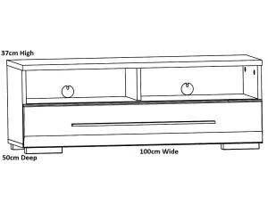 White Gloss TV Cabinet Unit Entertainment Stand Drawer 100 cm Black Accent Fever