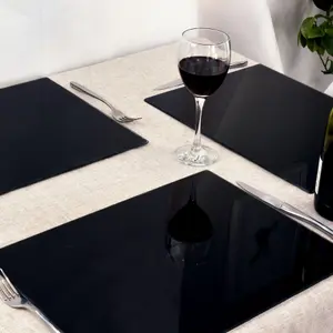 Harbour Housewares - Glass Placemats & Coasters Set - 40cm x 30cm - Black - 12pc