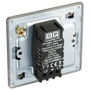 GoodHome Flat profile Single 2 way 200W Screwless Dimmer switch Black 1 gang