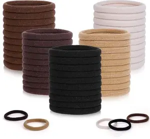 ZHIYE Elastic Hair Ties, 50 Pcs Thick Seamless Hair Bands No Damage Soft Ponytail Holders Hair Bobbles For Girls Women, Neutral