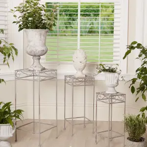 Vintage Set of 3 Iron Indoor Outdoor Garden Decor Planter Pots Stands