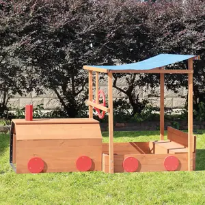 Sandpit - Choo Choo Train - Wooden Sand Pit with Sun Protection & Storage