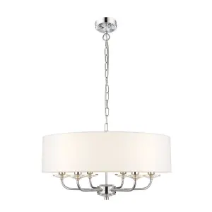 Luminosa Nixon 6 Light Multi Arm Ceiling Pendant Nickel Plate, White Silk Effect, E14