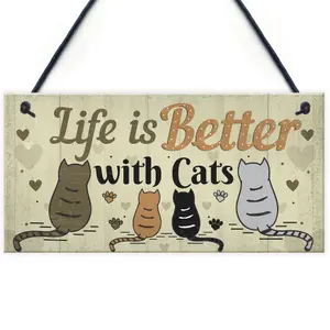 Red Ocean Funny Cat Sign Life Is Better With Cats Hanging Plaque For Home Cat House Plaque Gift