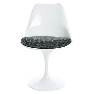 Tulip Set - White Medium Circular Table and Two Chairs with Textured Cushion Grey