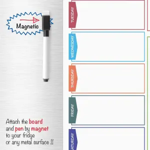 Colour Shopping List Fridge Planner Magnetic Whiteboard with Marker A3 Week Daily Planner