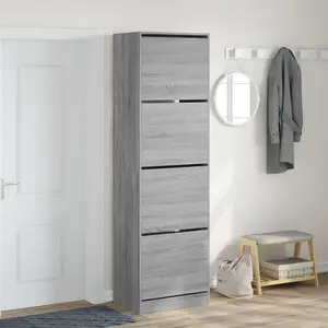 Shoe Cabinet with 4 Flip-Drawers Grey Sonoma 60x42x204 cm