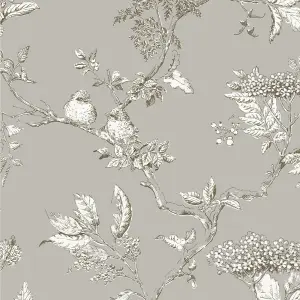 Laura Ashley Elderwood Steel Floral Smooth Wallpaper Sample