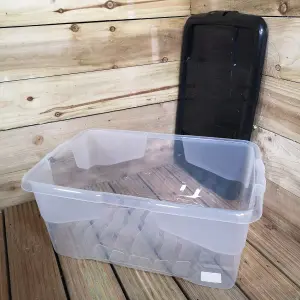 2 x 42L Clear Storage Box with Black Lid, Stackable and Nestable Design Storage Solution