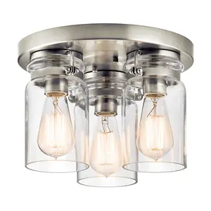 Elstead Brinley 3 Light Flush Mount Ceiling Light Brushed Nickel, E27