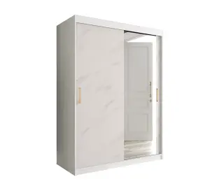 Stylish White Geneva T2 Sliding Door Wardrobe W1500mm H2000mm D620mm - Modern Design, Mirrored Door, Gold Handles