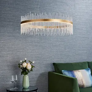 Brushed Gold Ceiling Pendant Light - Decorative Glass Rods - Integrated LED